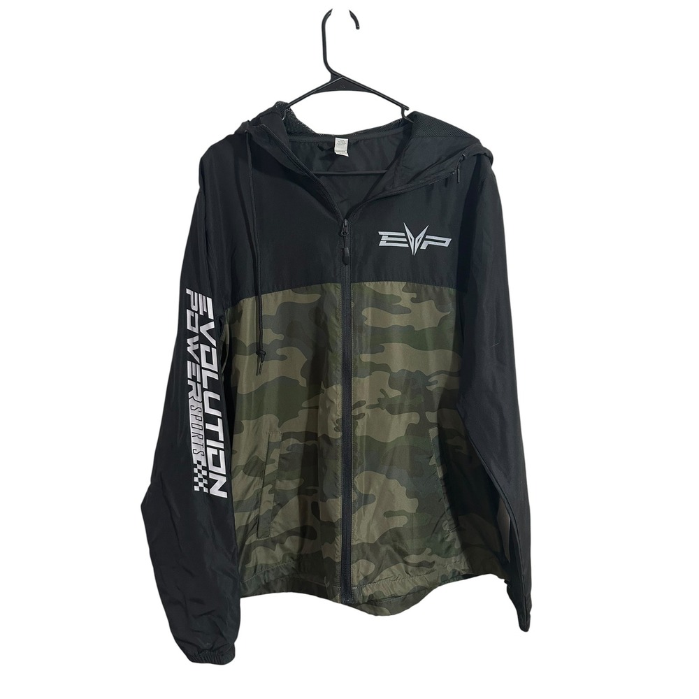 Independent Trading Co Evolution Powersports Windbreaker Jacket Men L Camo Black